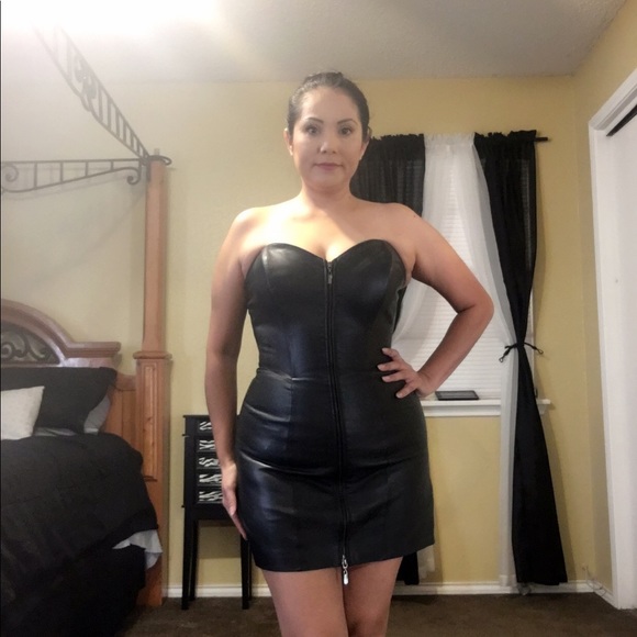 Marciano Dresses Black Leather Strapless Dress Marciano By Guess